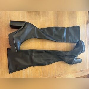 Black Faux Leather Over-the-Knee Boots